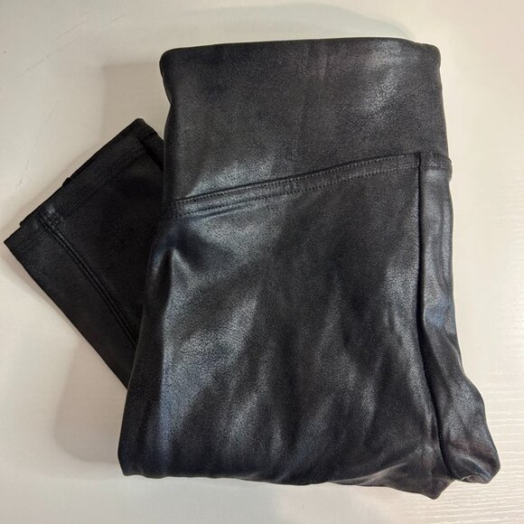 SPANX Weathered Faux Leather Leggings, Black‎ S Petite - Picture 1 of 7